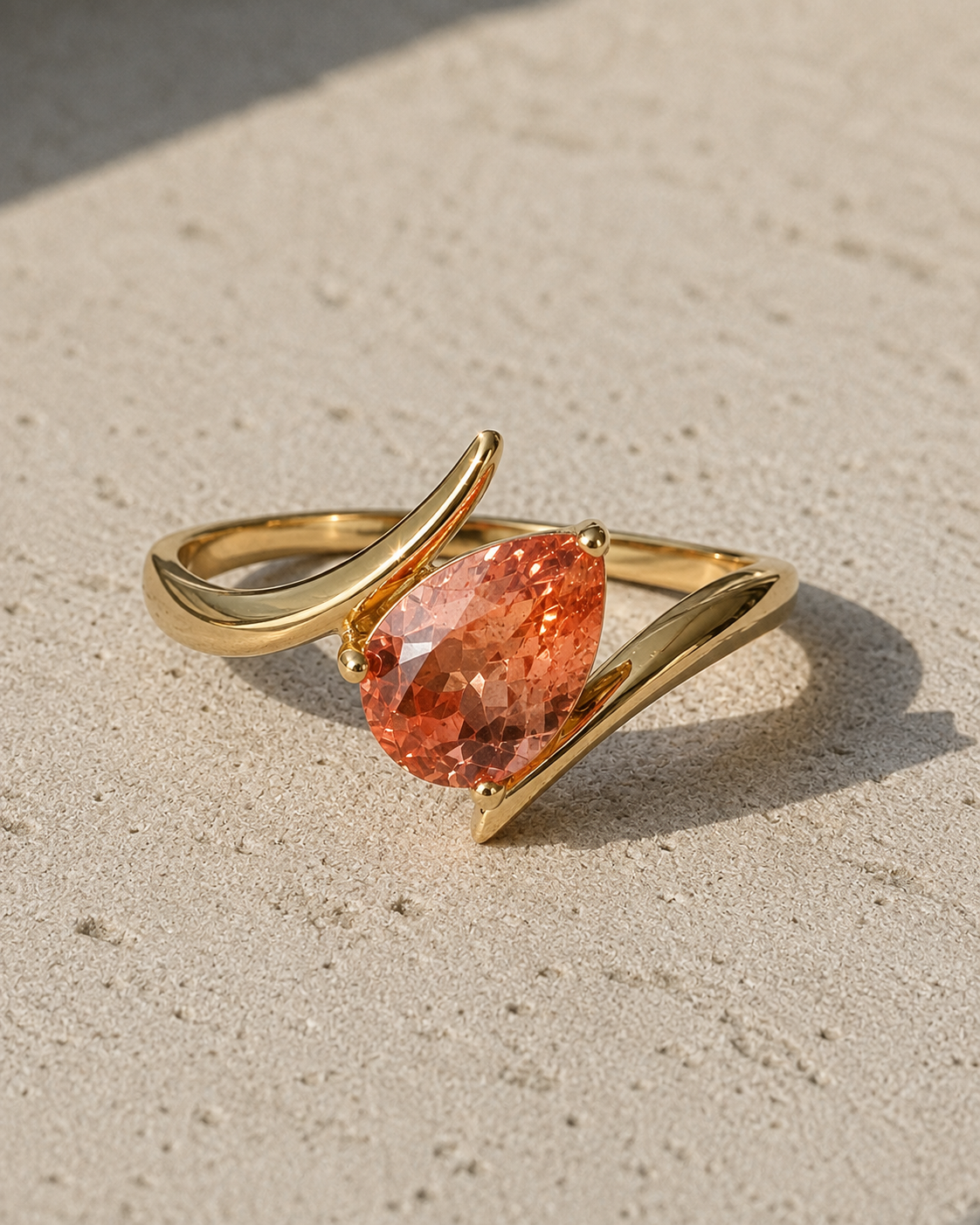 Elongated Pear Padparadscha Sapphire Ring