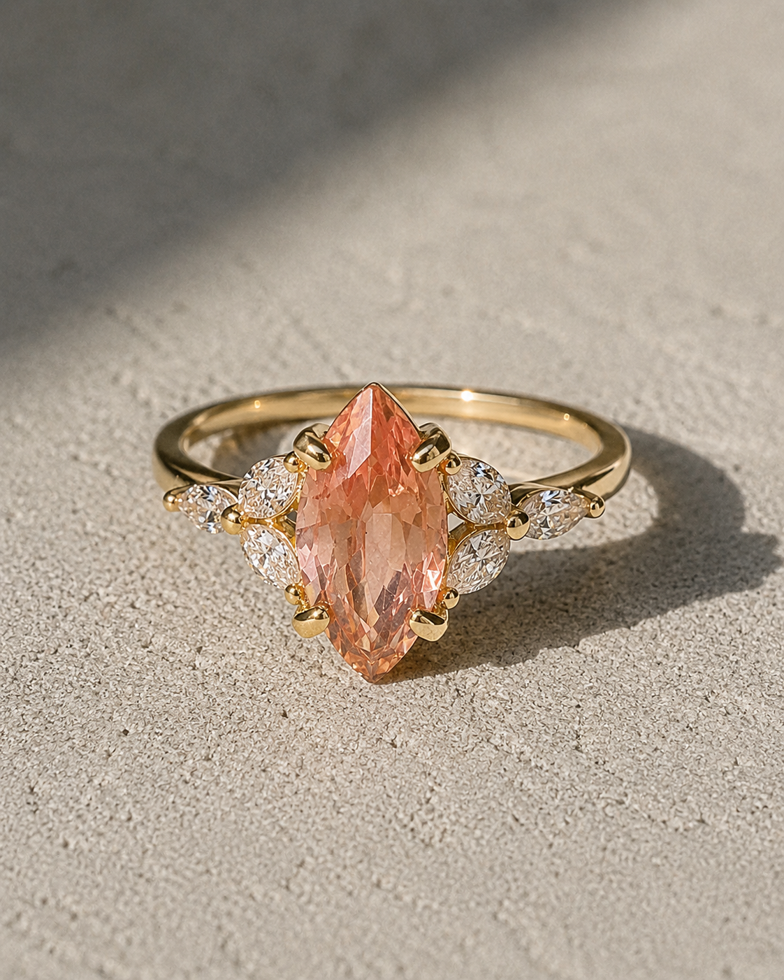 Marquise Padparadscha Sapphire & Diamond Cluster Ring